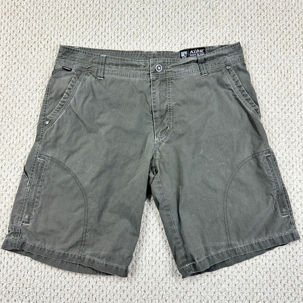 Kuhl Rambler Shorts Mens 34 Khaki Green Vintage Patina Dye Outdoor Hiking